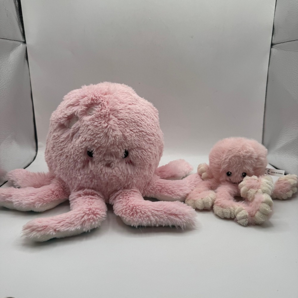 Squishable Octopus Plush Kids Lot of 2 Pink Shaggy Sea Life Stuffed Animal Toy